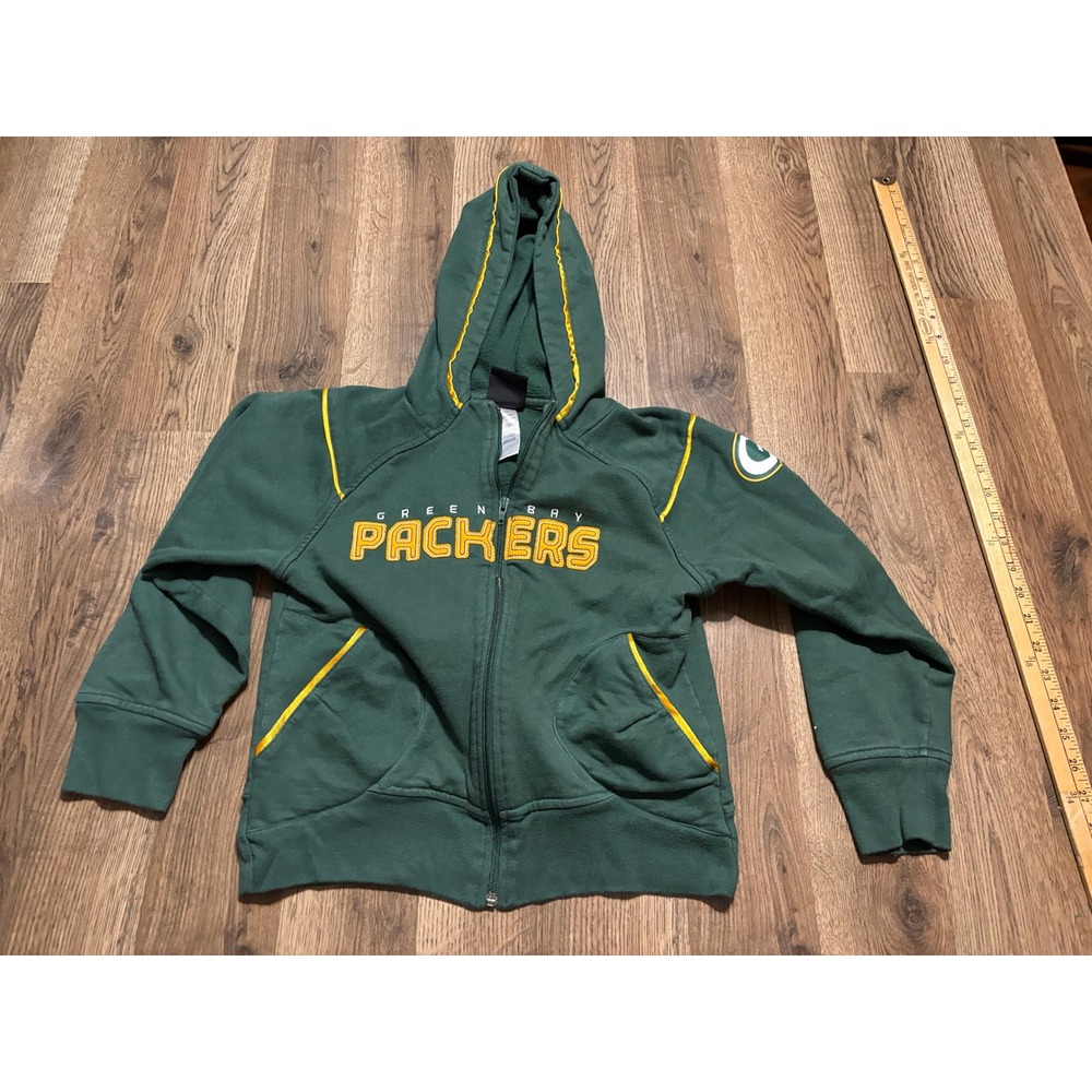 Reebok Hodie Girls Size M 10/12 Green Full Zip Green Bay Packers NFL Apparel